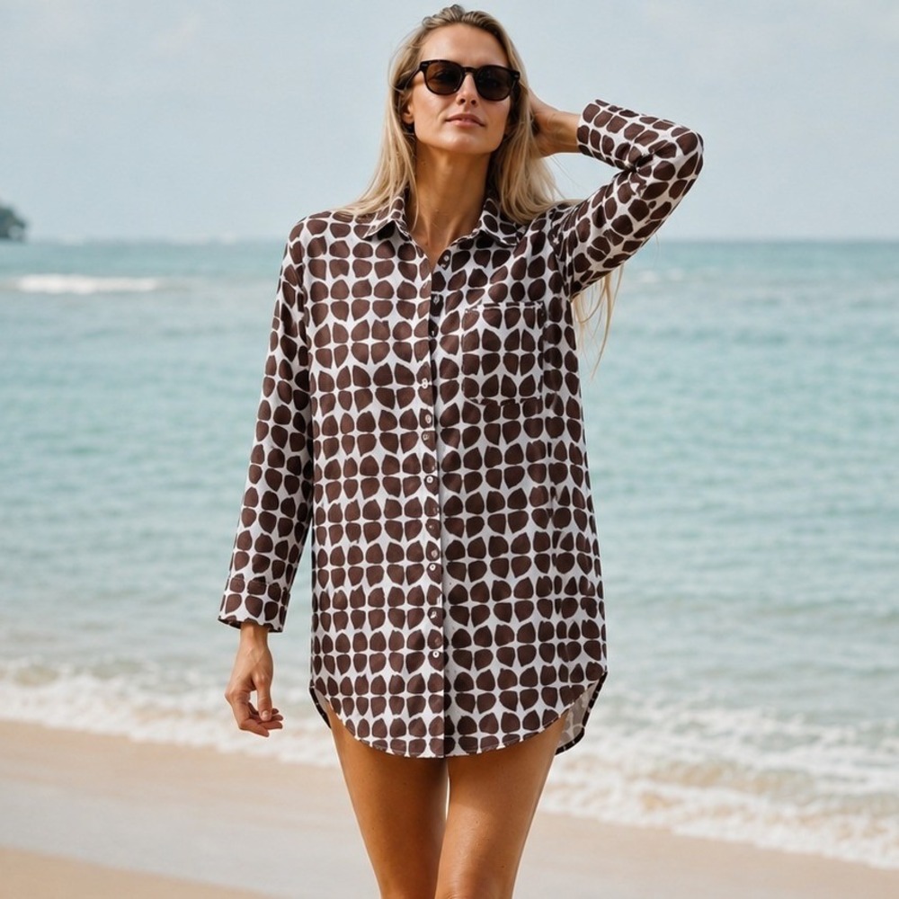 NEW Julie Amory Husband Shirt Coco Santorini Check Tunic Button Down Size Medium
